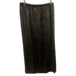 Vintage Sequin Long Full Length 100% Silk Sequin Skirt Lined Rina Z Large L